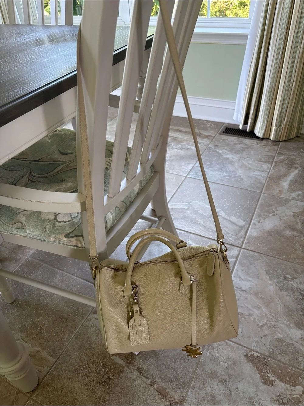 Classic Cream Leather Handbag with Removable Strap